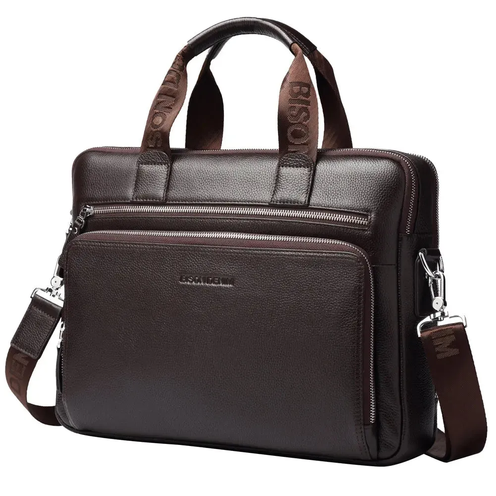 DENIM Genuine Leather Men's Briefcase Wallet Natural Cowskin Business Crossbody Bag