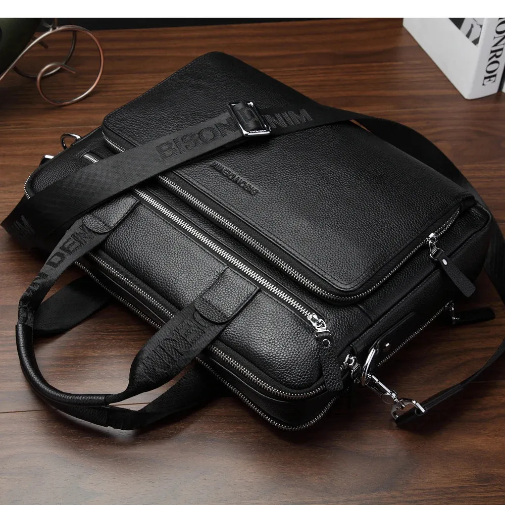 DENIM Genuine Leather Men's Briefcase Wallet Natural Cowskin Business Crossbody Bag