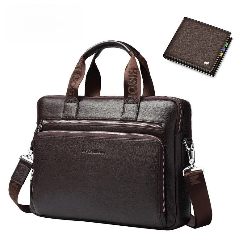DENIM Genuine Leather Men's Briefcase Wallet Natural Cowskin Business Crossbody Bag