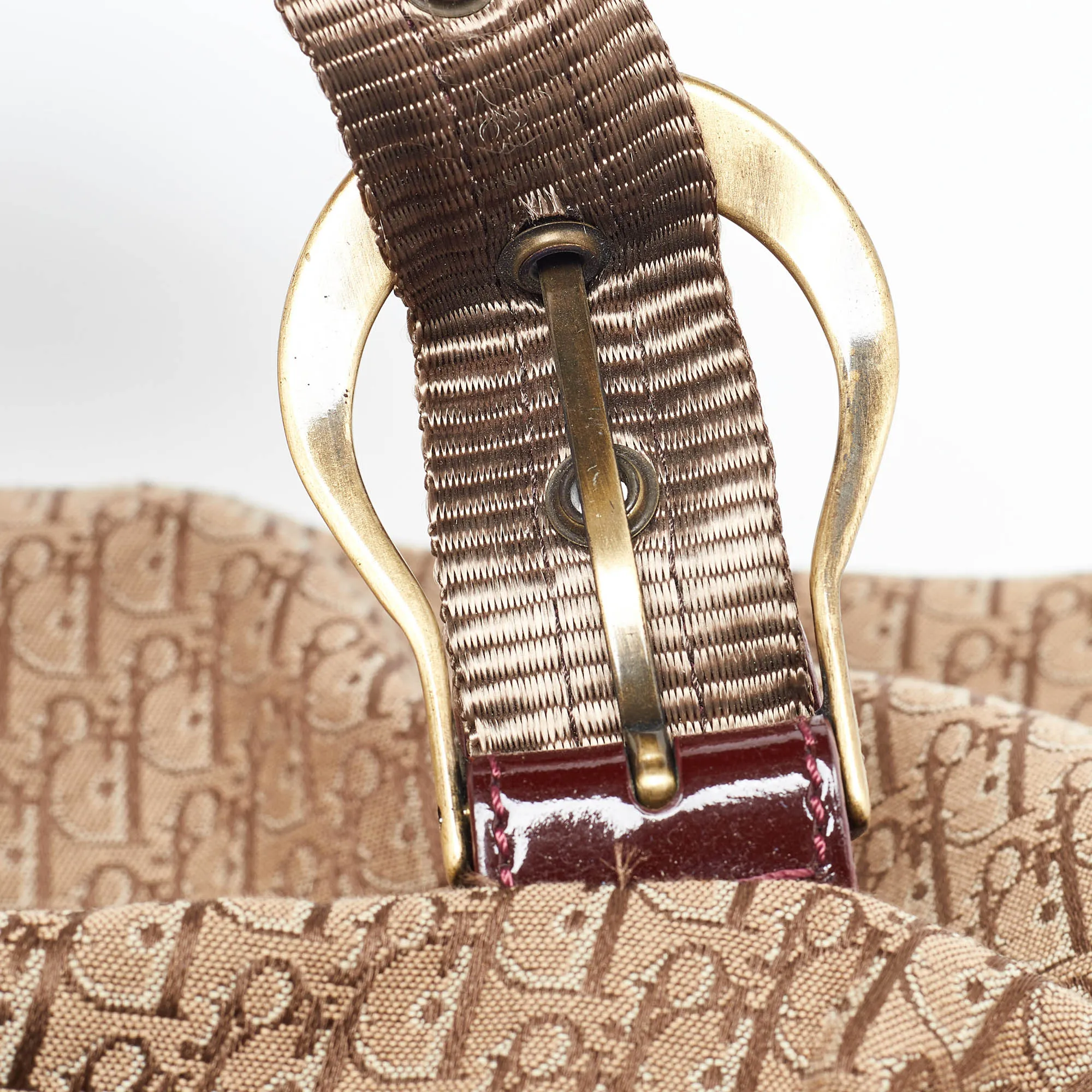 DIOR Beige/Maroon Oblique Canvas,Suede and Patent Leather Tote