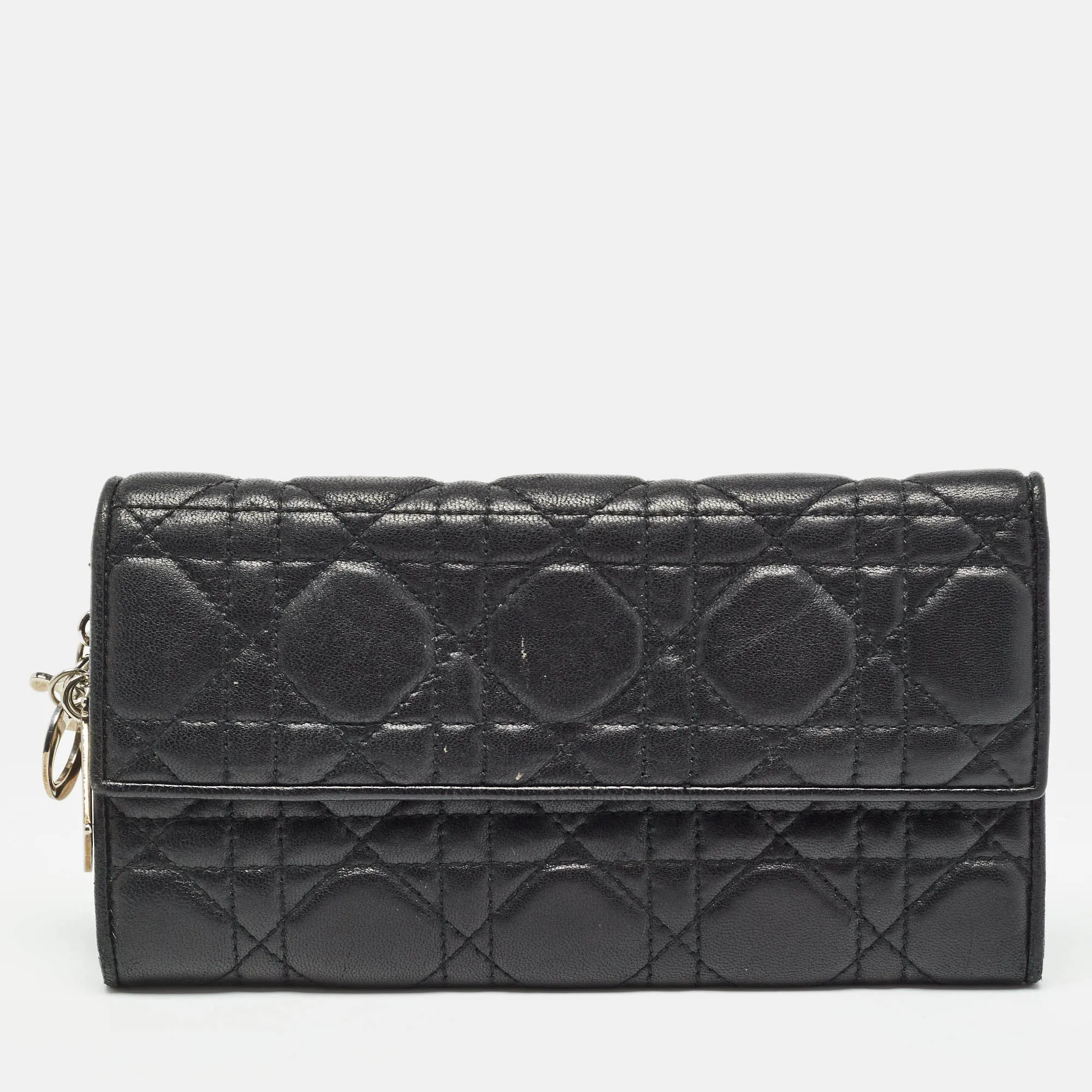 DIOR Black Cannage Leather Lady  Continental Wallet