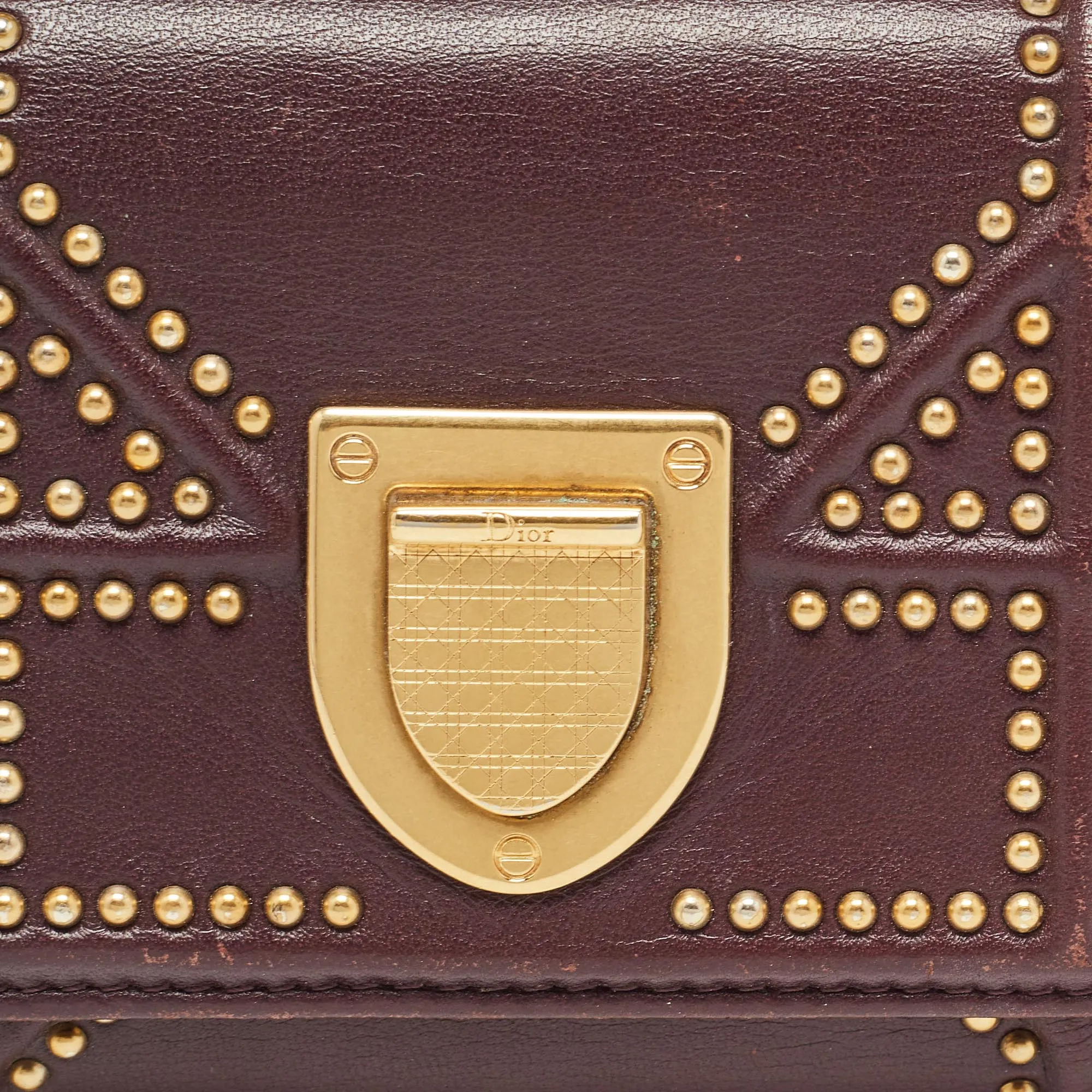 DIOR Burgundy Leather Studded ama Trifold Wallet