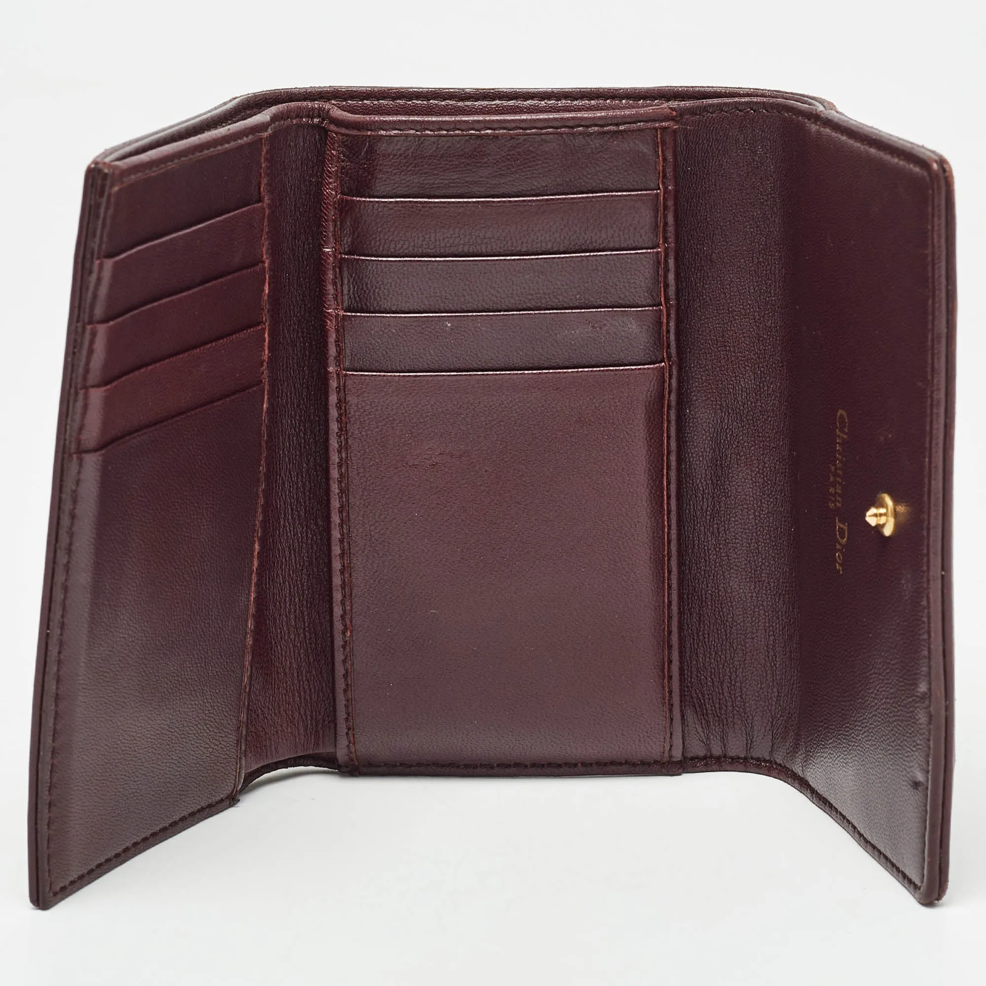 DIOR Burgundy Leather Studded ama Trifold Wallet