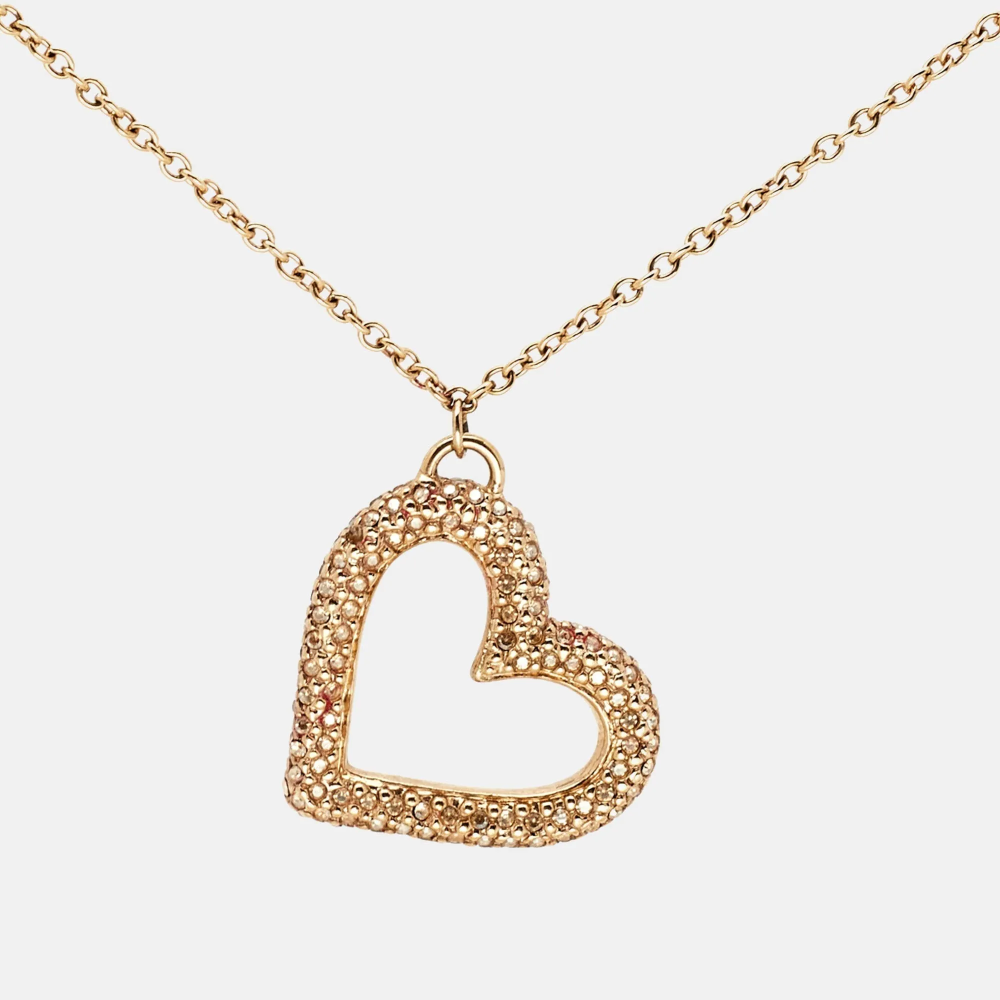DIOR  Crystal Heart Clover Charms Gold ToneChain Necklace
