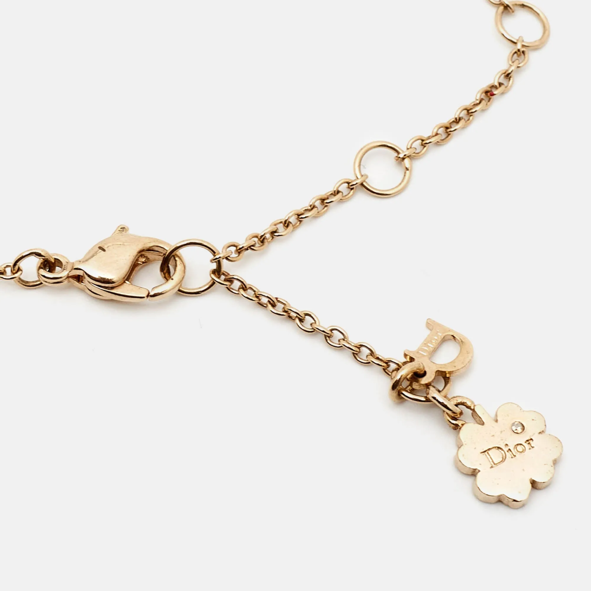 DIOR  Crystal Heart Clover Charms Gold ToneChain Necklace