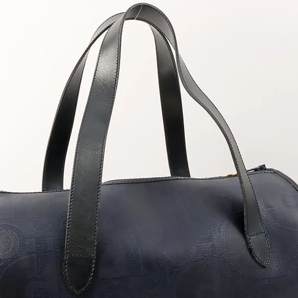 DIOR Logo Pattern Oval Logo Plate Boston Bag Navy