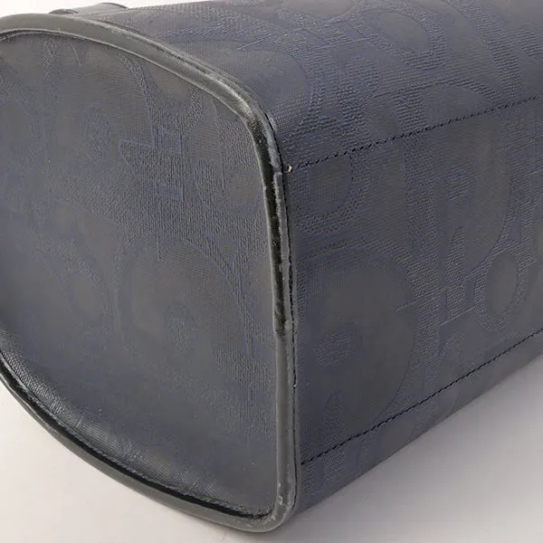 DIOR Logo Pattern Oval Logo Plate Boston Bag Navy