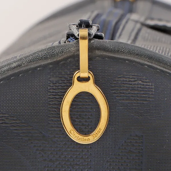 DIOR Logo Pattern Oval Logo Plate Boston Bag Navy