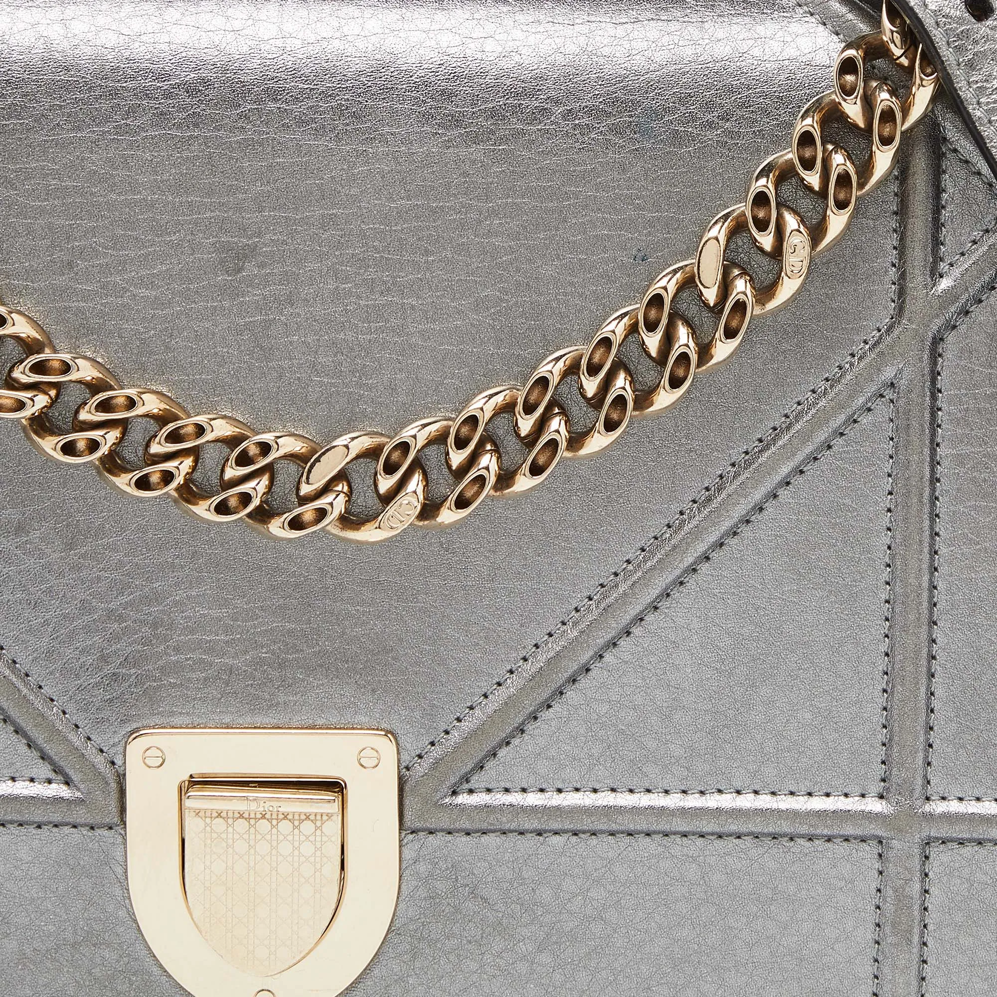 DIOR Metallic Leather Medium ama Flap Shoulder Bag