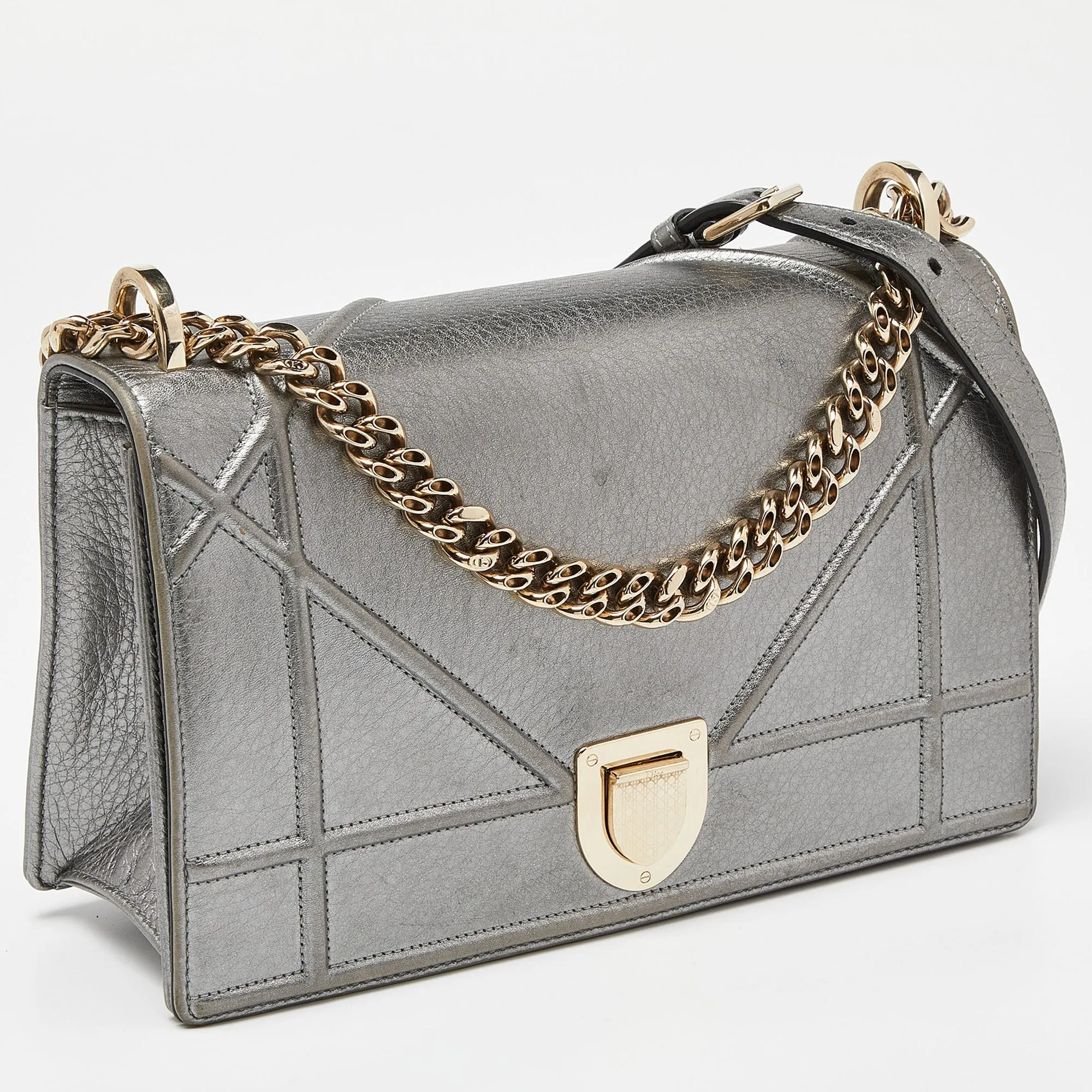 DIOR Metallic Leather Medium ama Flap Shoulder Bag