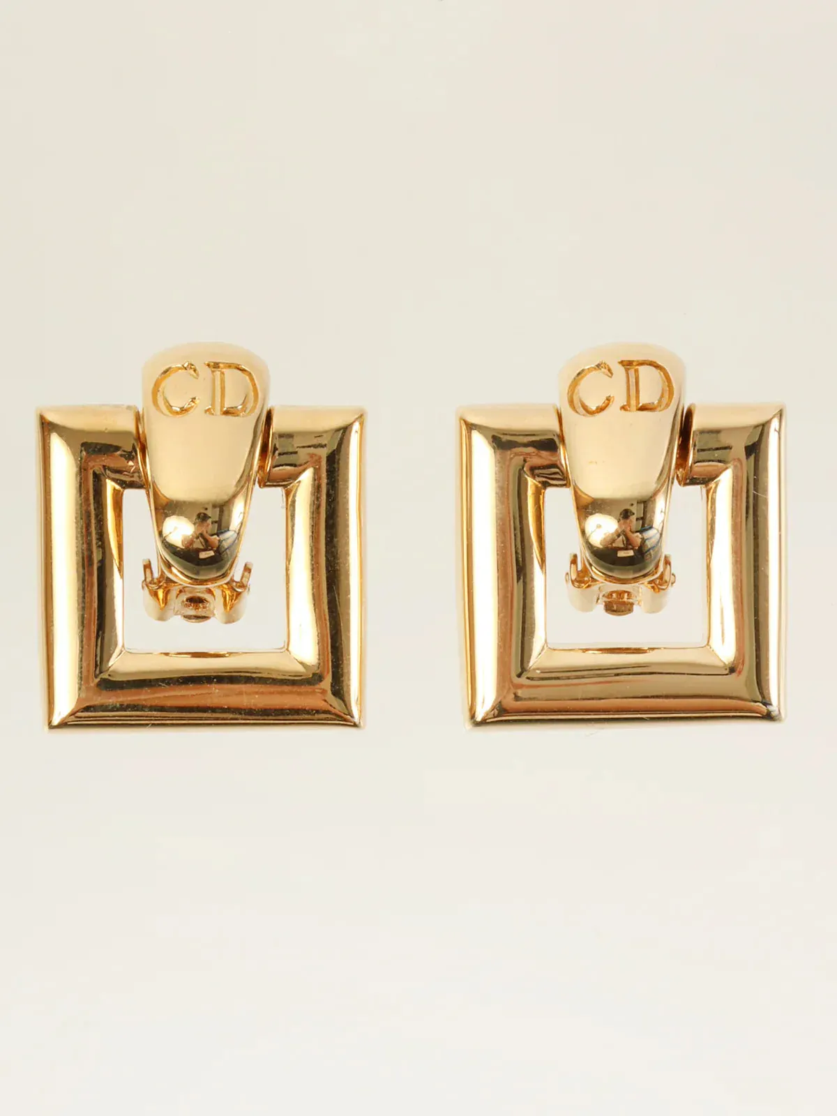 DIOR Square Logo Design Earring Sets Gold/Black/Rhinestone
