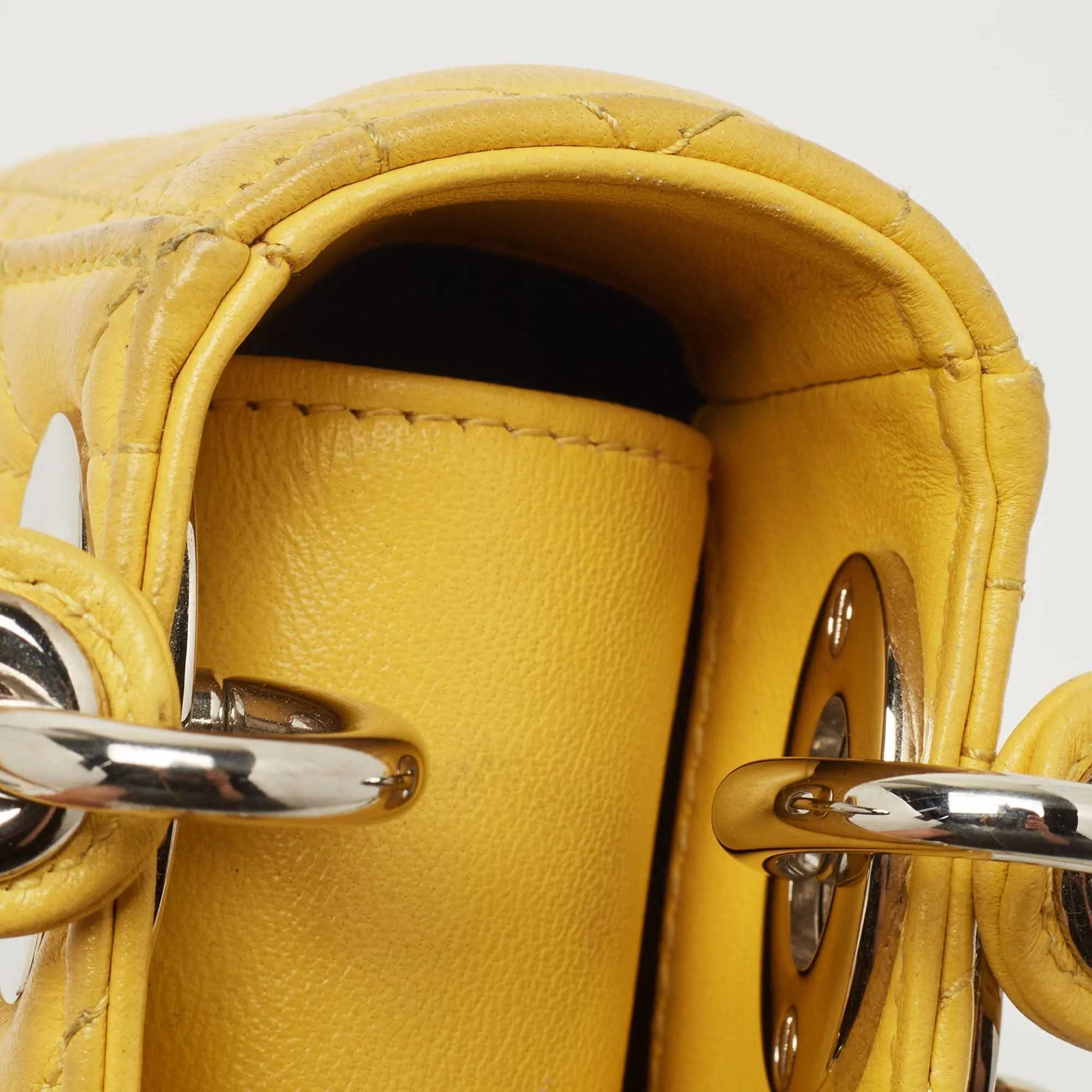 DIOR Yellow Cannage Leather Mini Chain Lady  Tote