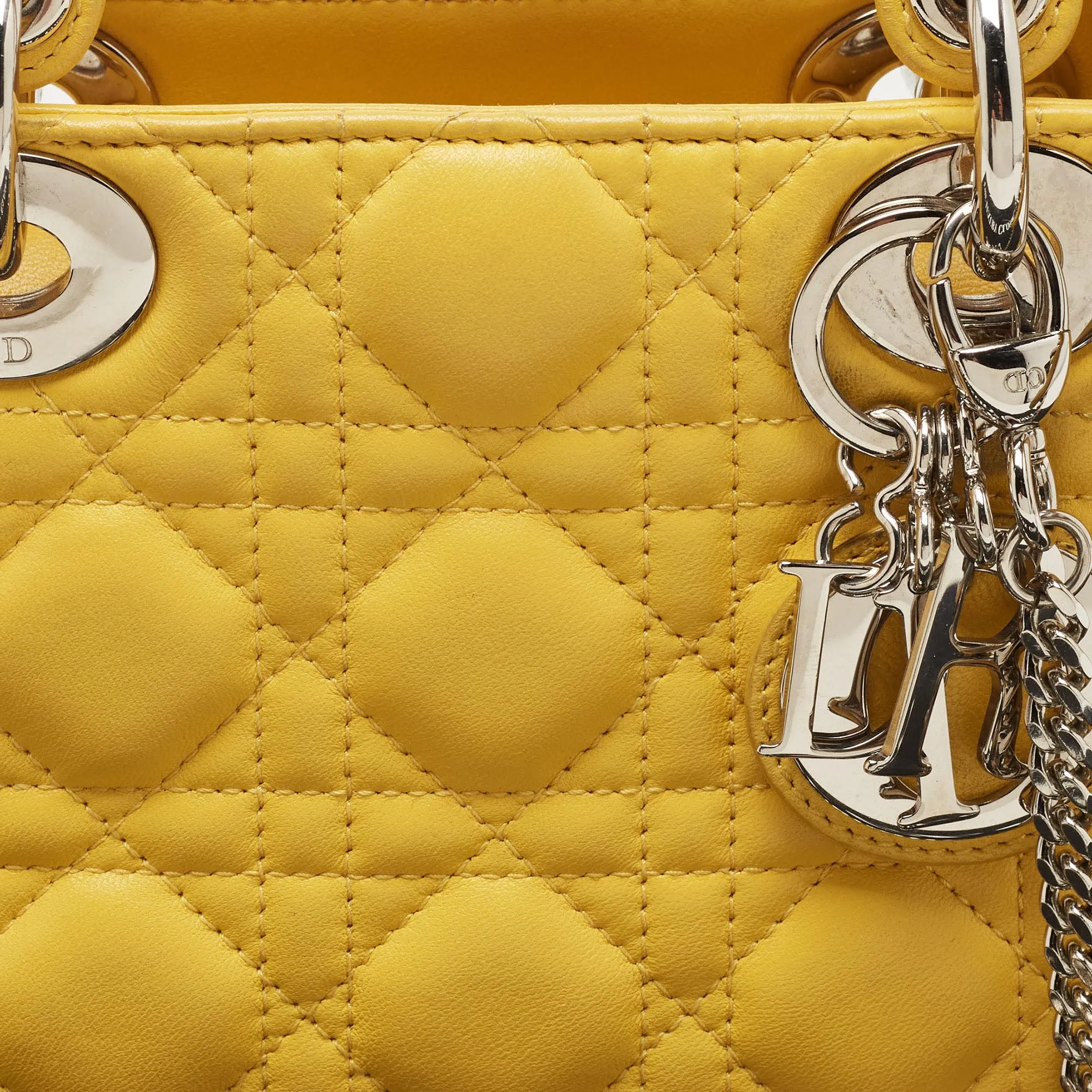DIOR Yellow Cannage Leather Mini Chain Lady  Tote