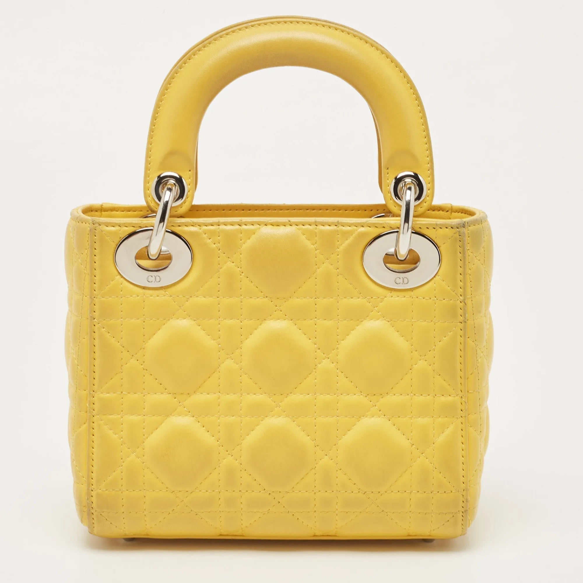 DIOR Yellow Cannage Leather Mini Chain Lady  Tote