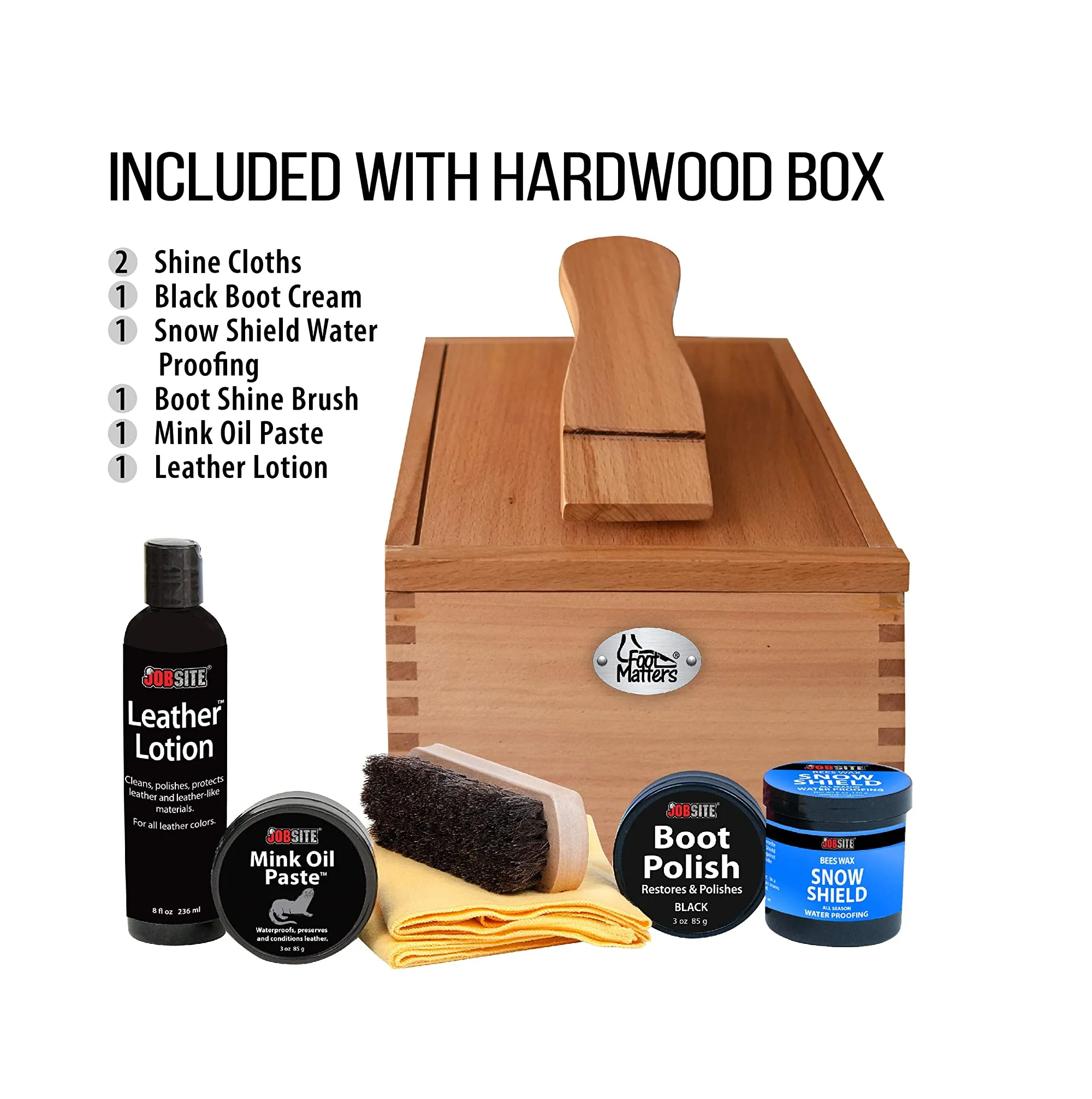 FootMatters Professional Shoe Shine Valet Kit - Includes Hardwood Boot & Shoe Care Box
