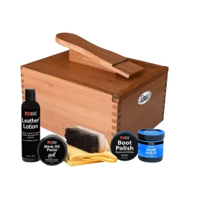FootMatters Professional Shoe Shine Valet Kit - Includes Hardwood Boot & Shoe Care Box