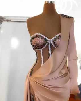 Gwen One Long Sleeve Pink   Evening Dress