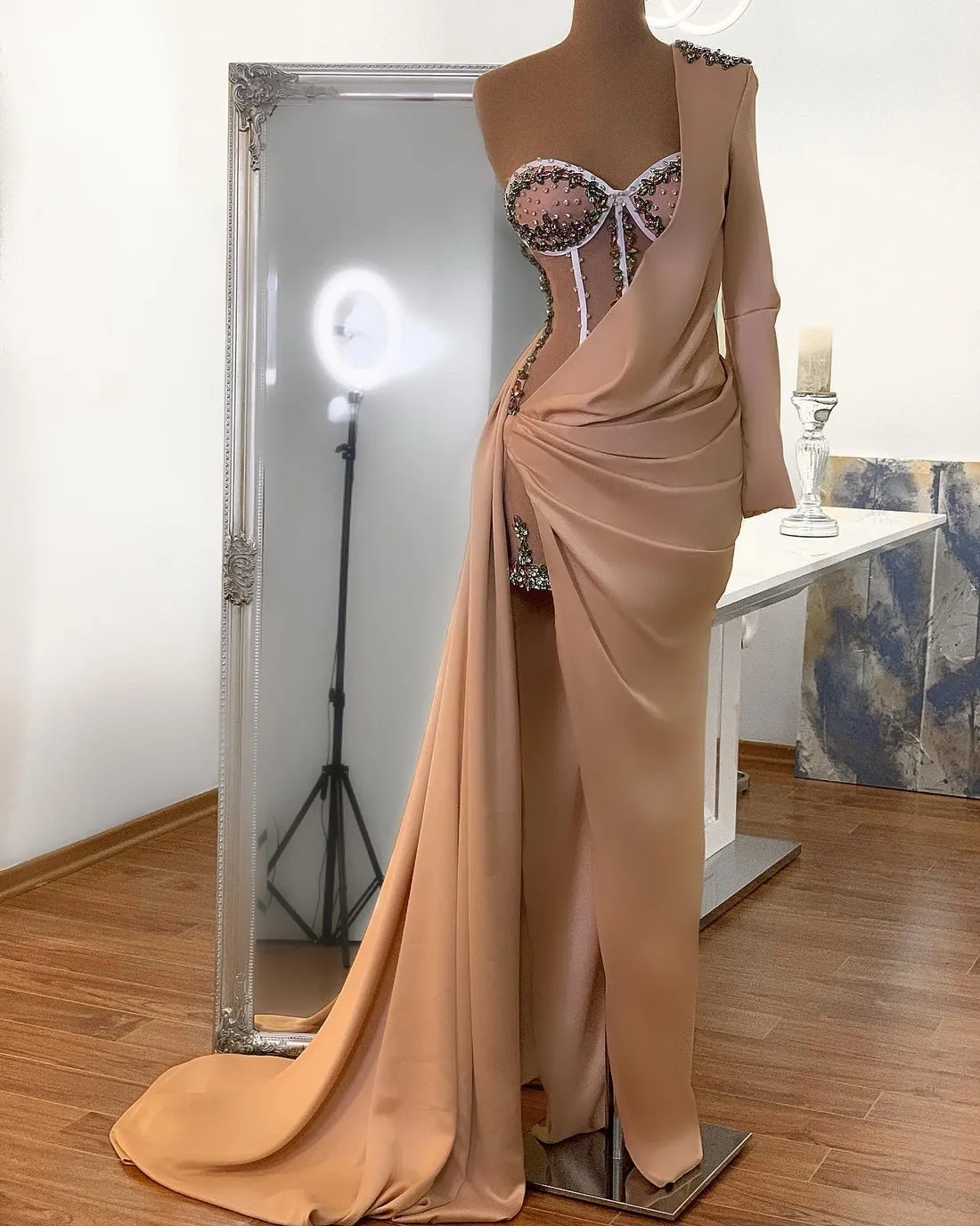 Gwen One Long Sleeve Pink   Evening Dress