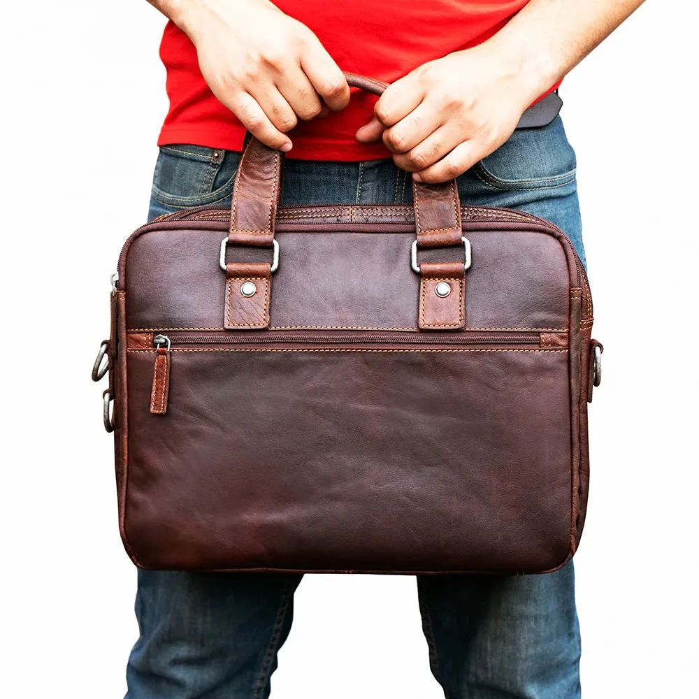 Jack Georges Voyager Slim Double Entry Top Zip Briefcase Brown