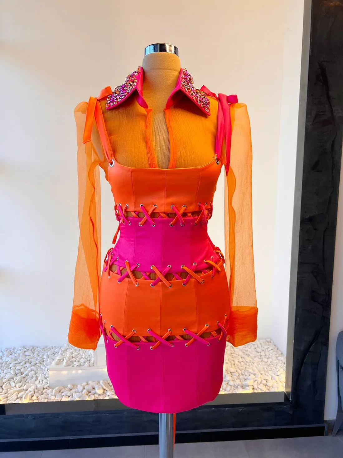 Kehlani Long Sleeves Orange Evening Dress