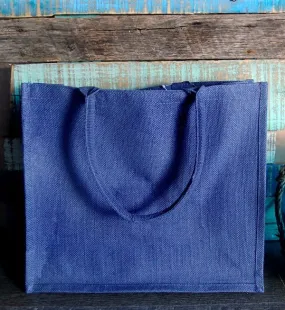 Large Size Burlap Jute Tote Bags, Shopping Grocery Totes, Blue Color