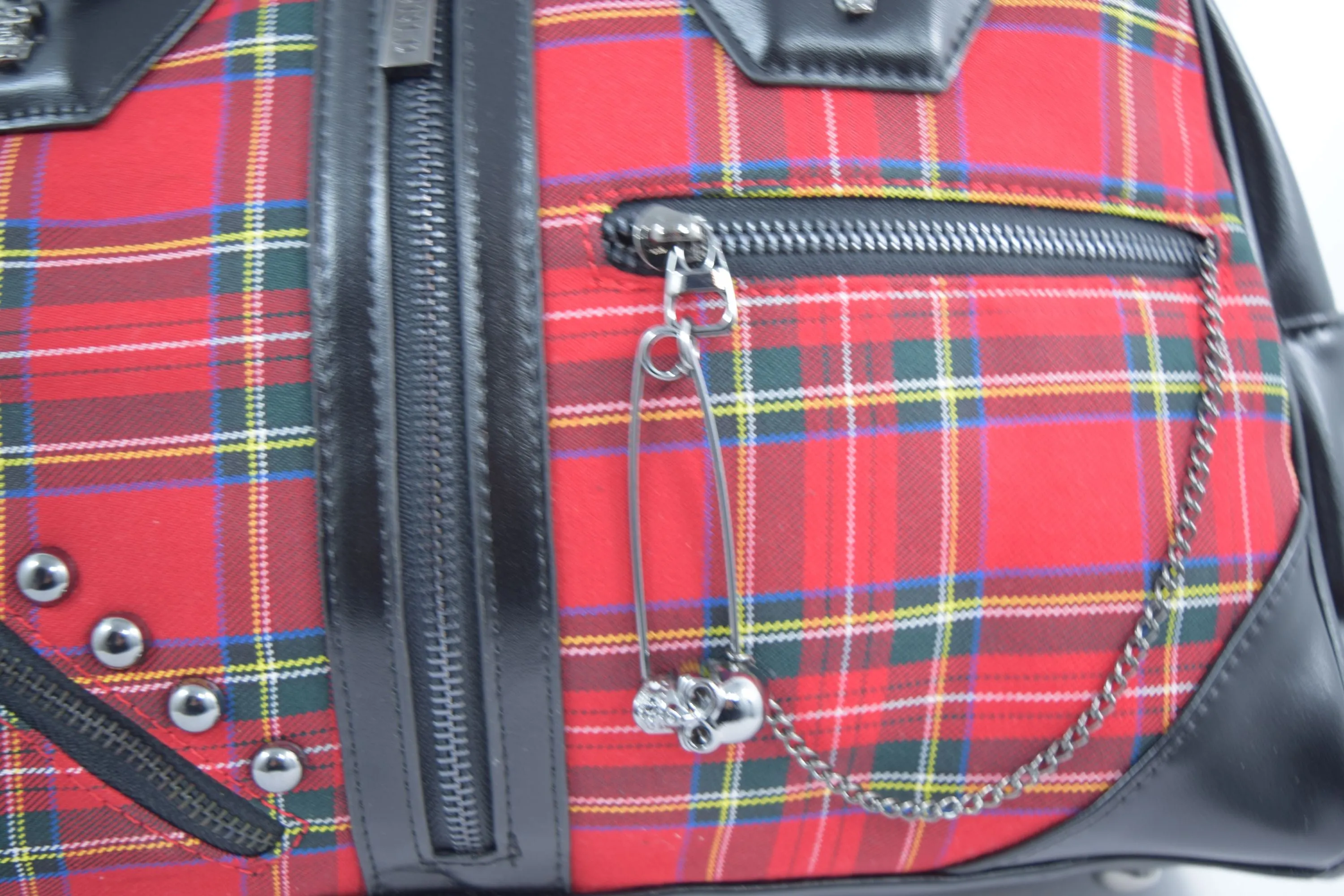 Lost Queen Punk Rock Red Tartan Plaid Bowler Bag