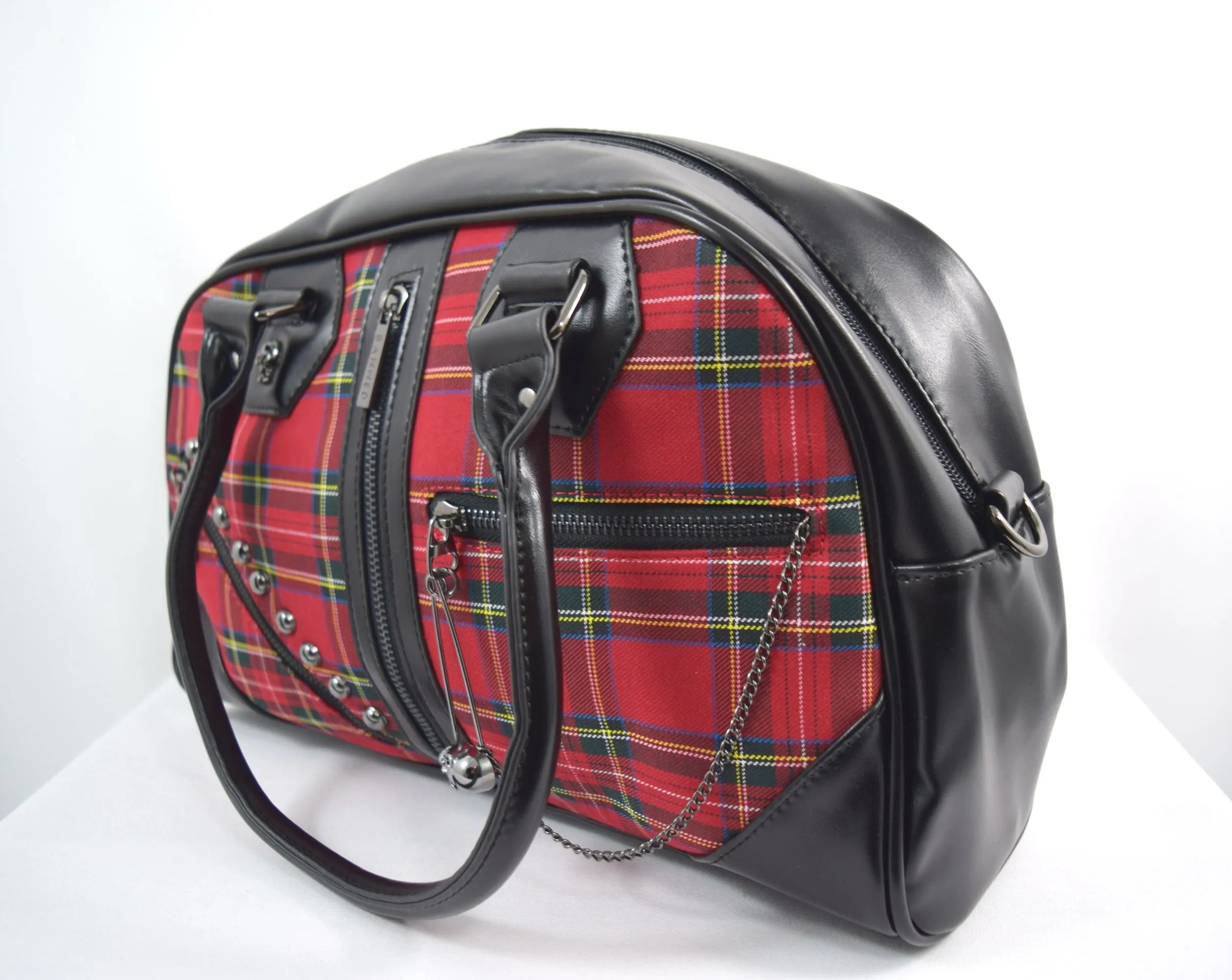 Lost Queen Punk Rock Red Tartan Plaid Bowler Bag