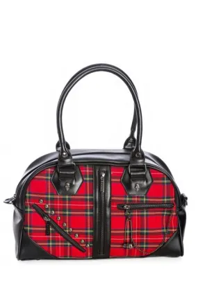 Lost Queen Punk Rock Red Tartan Plaid Bowler Bag