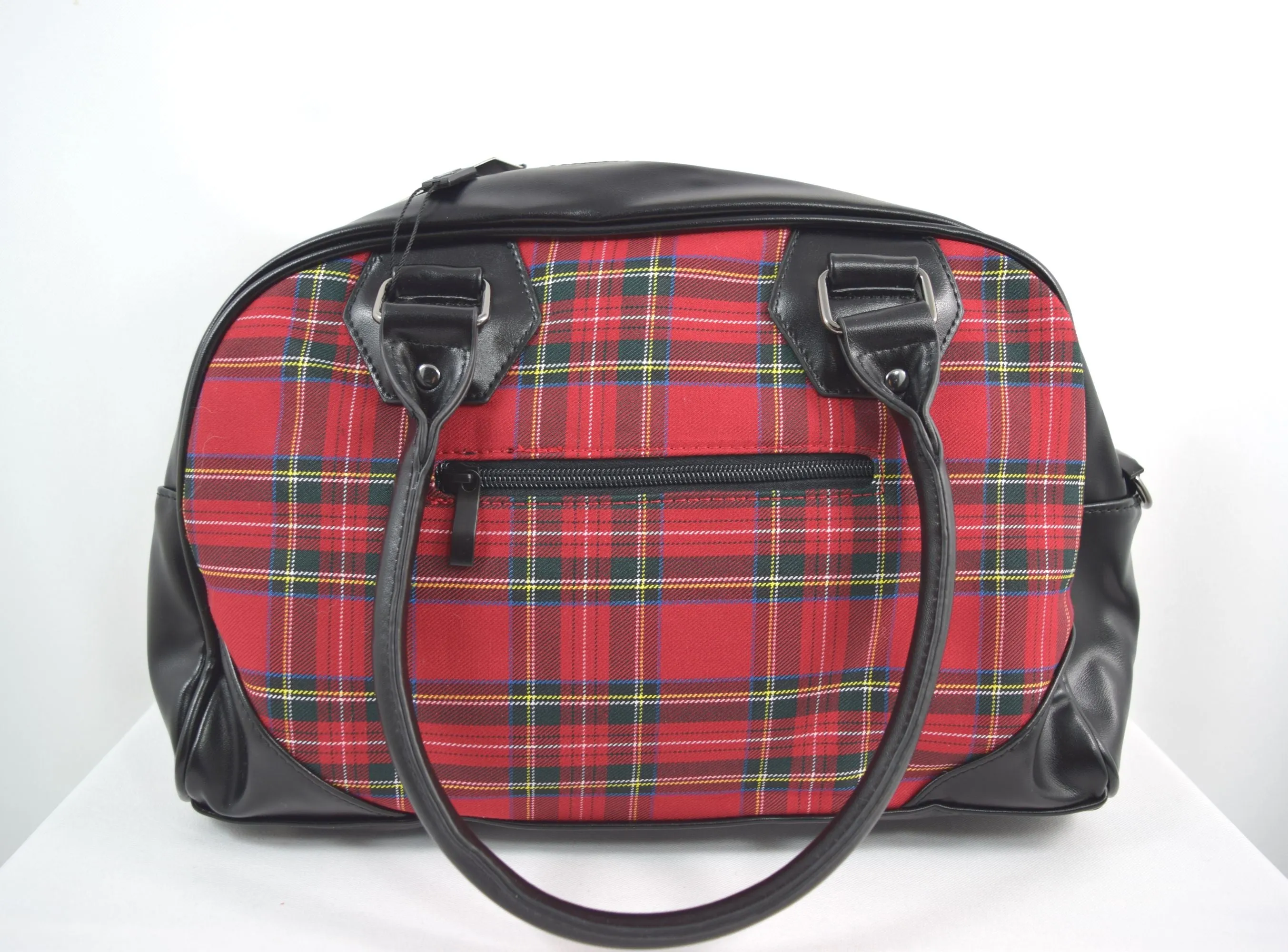 Lost Queen Punk Rock Red Tartan Plaid Bowler Bag