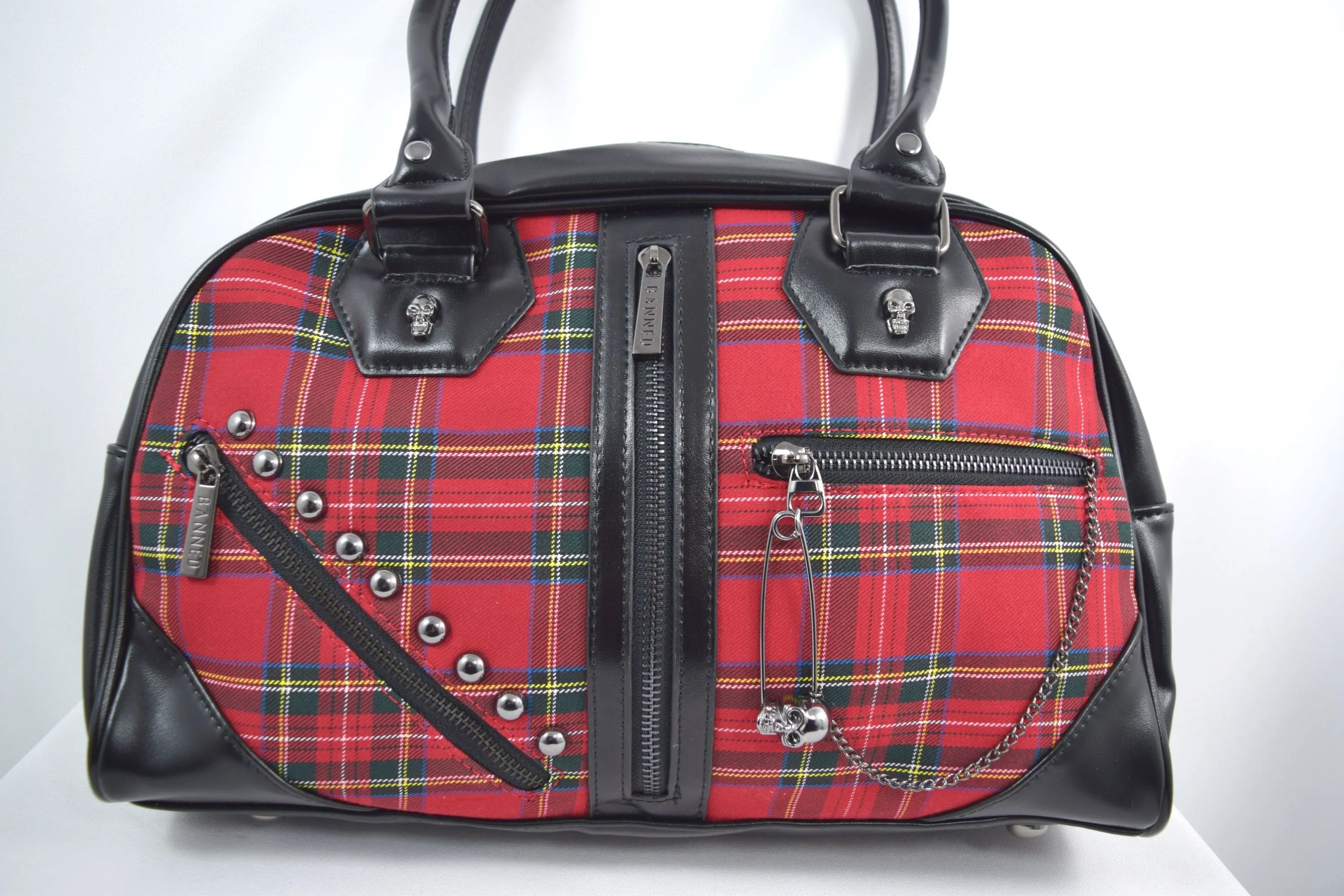 Lost Queen Punk Rock Red Tartan Plaid Bowler Bag