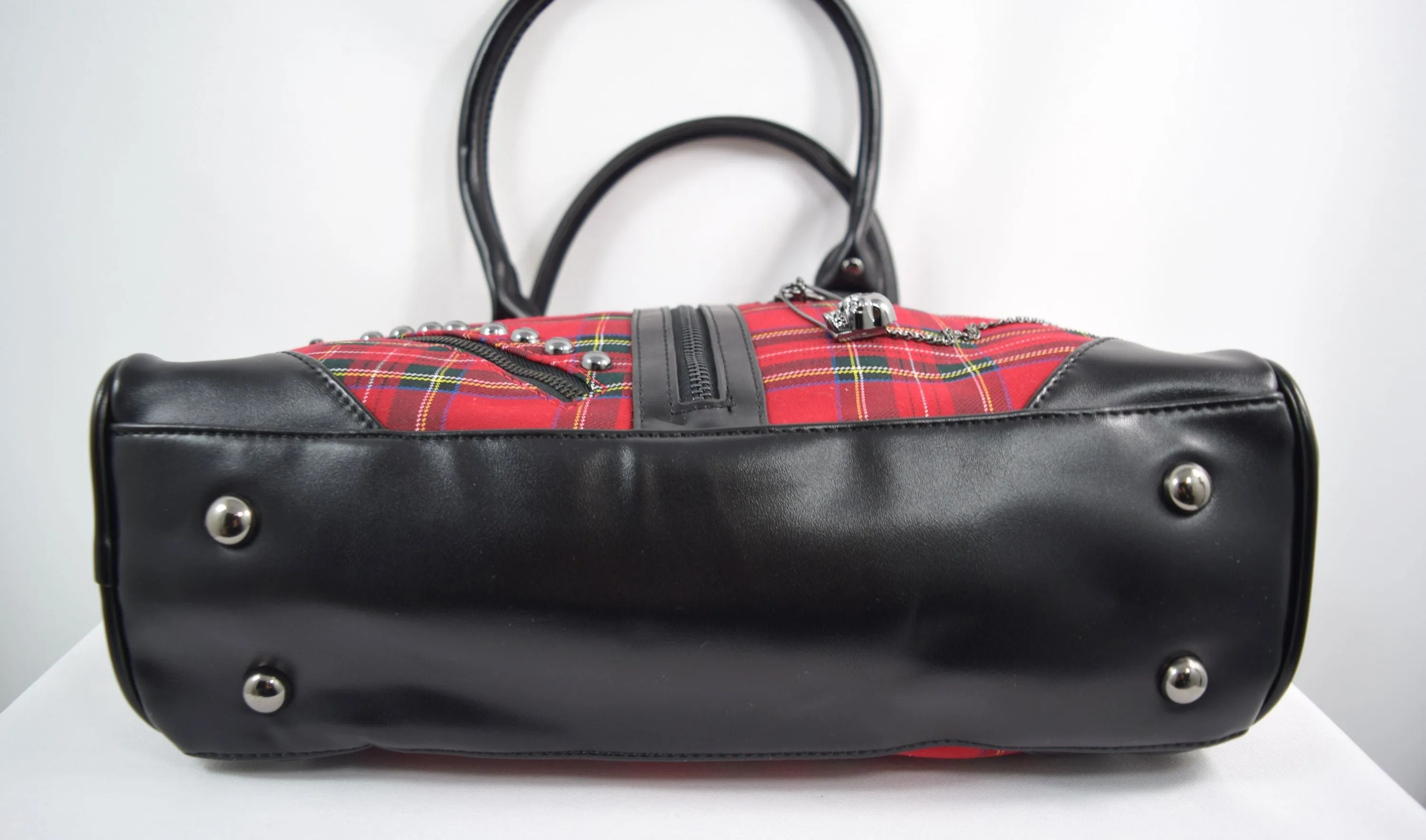 Lost Queen Punk Rock Red Tartan Plaid Bowler Bag