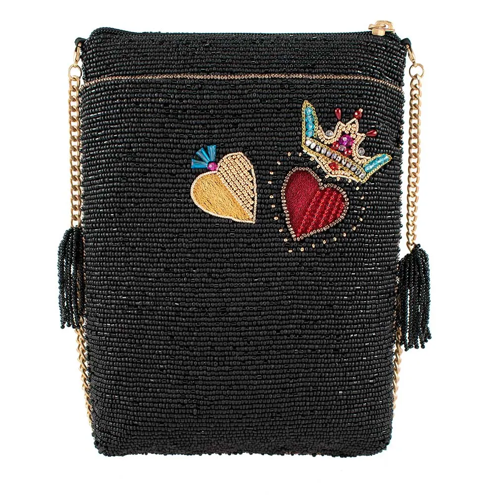 Mary Frances Make Me Up Love Beaded Mini Bag Zipper Handbag Black Red Purse NEW