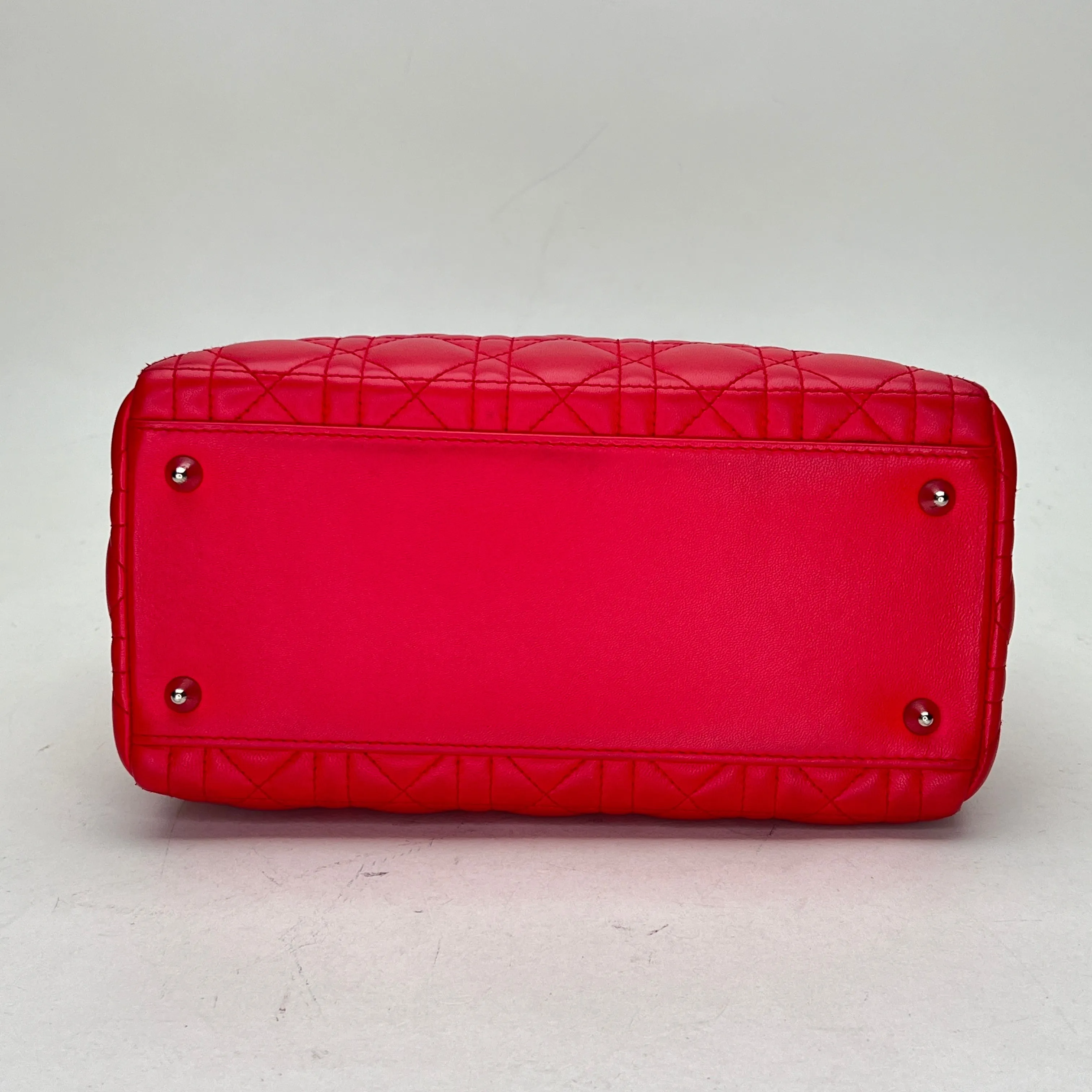 Medium Lady Dior Medium Red Top Handle Bag in Lambskin, Silver hardware