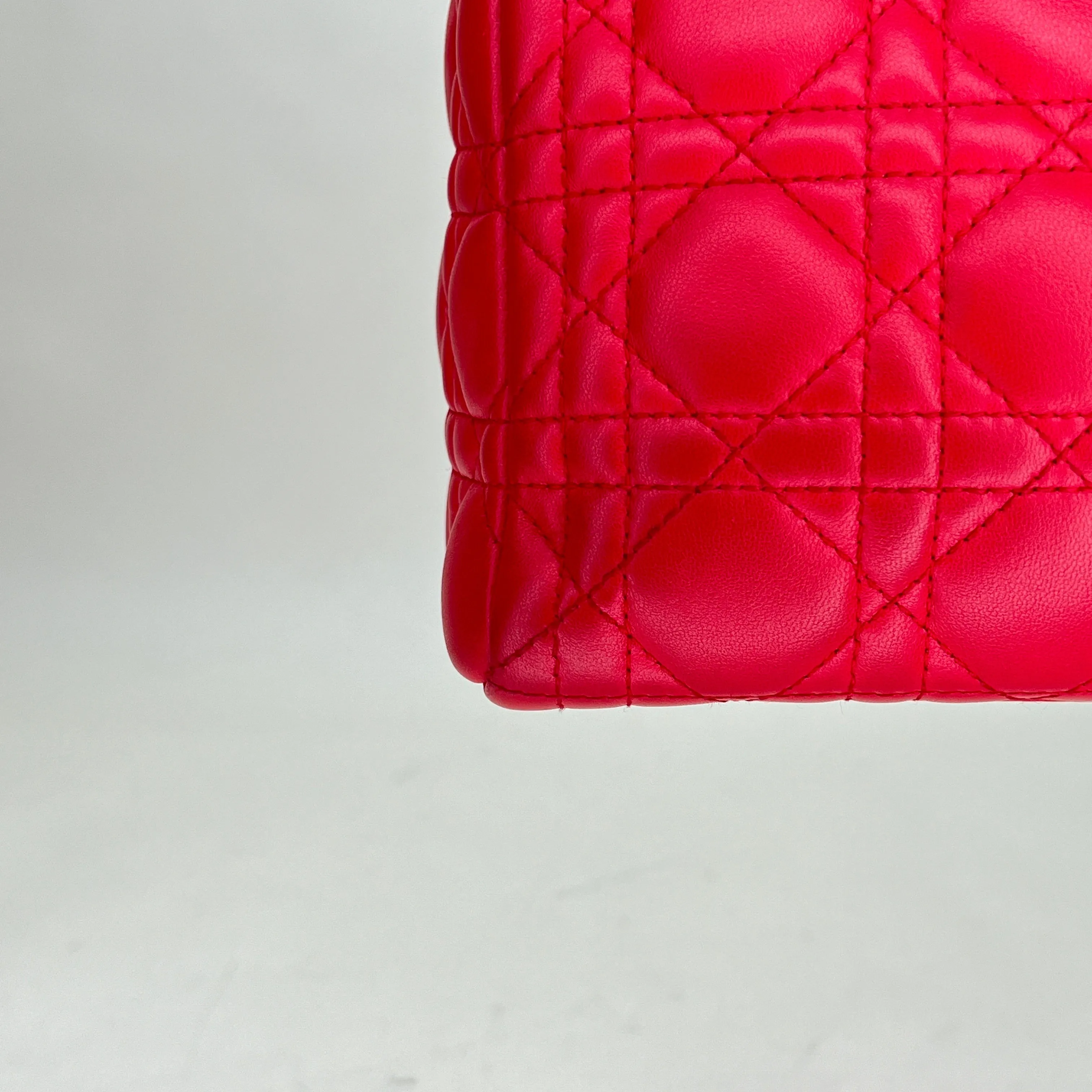 Medium Lady Dior Medium Red Top Handle Bag in Lambskin, Silver hardware
