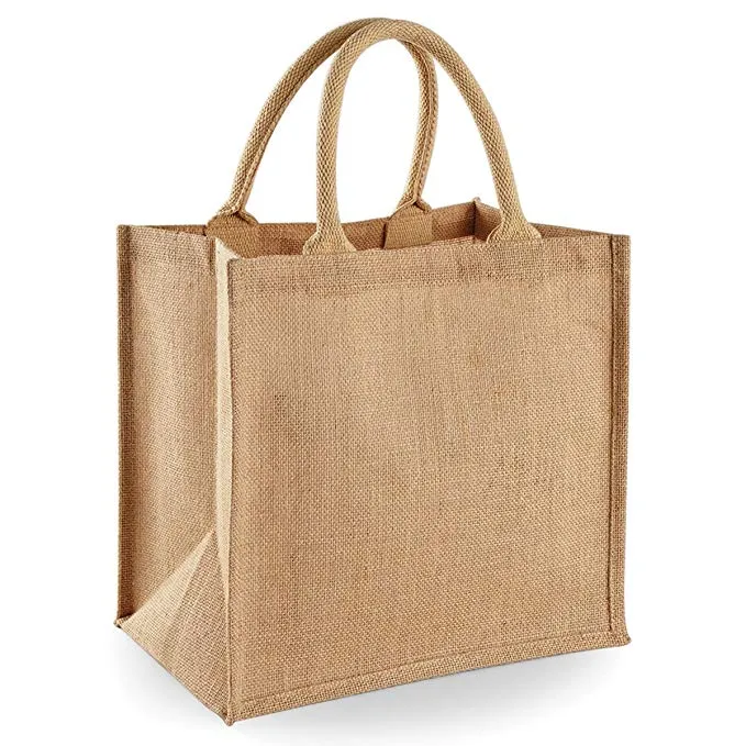 Medium Size Burlap Jute Tote Bags, Natural Totes with Handle