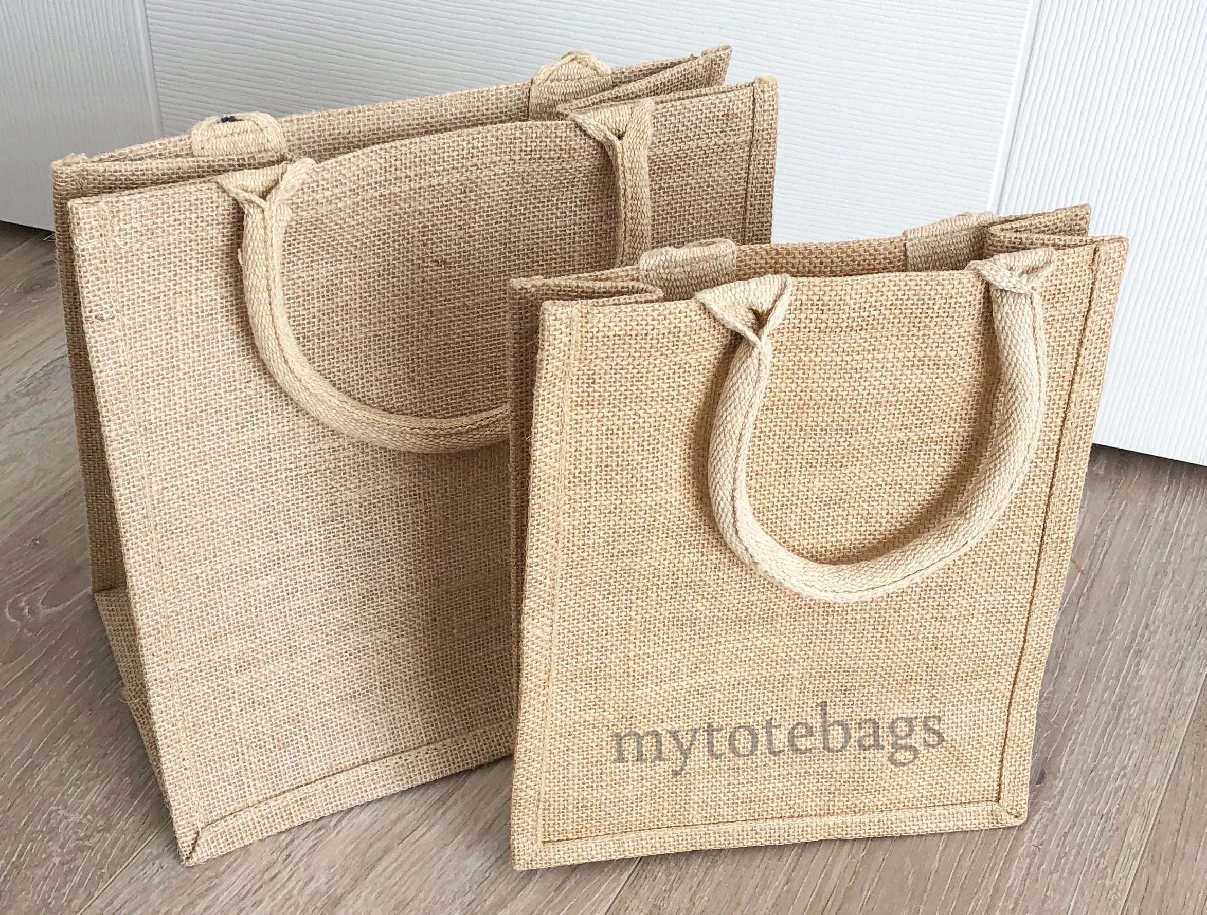 Medium Size Burlap Jute Tote Bags, Natural Totes with Handle