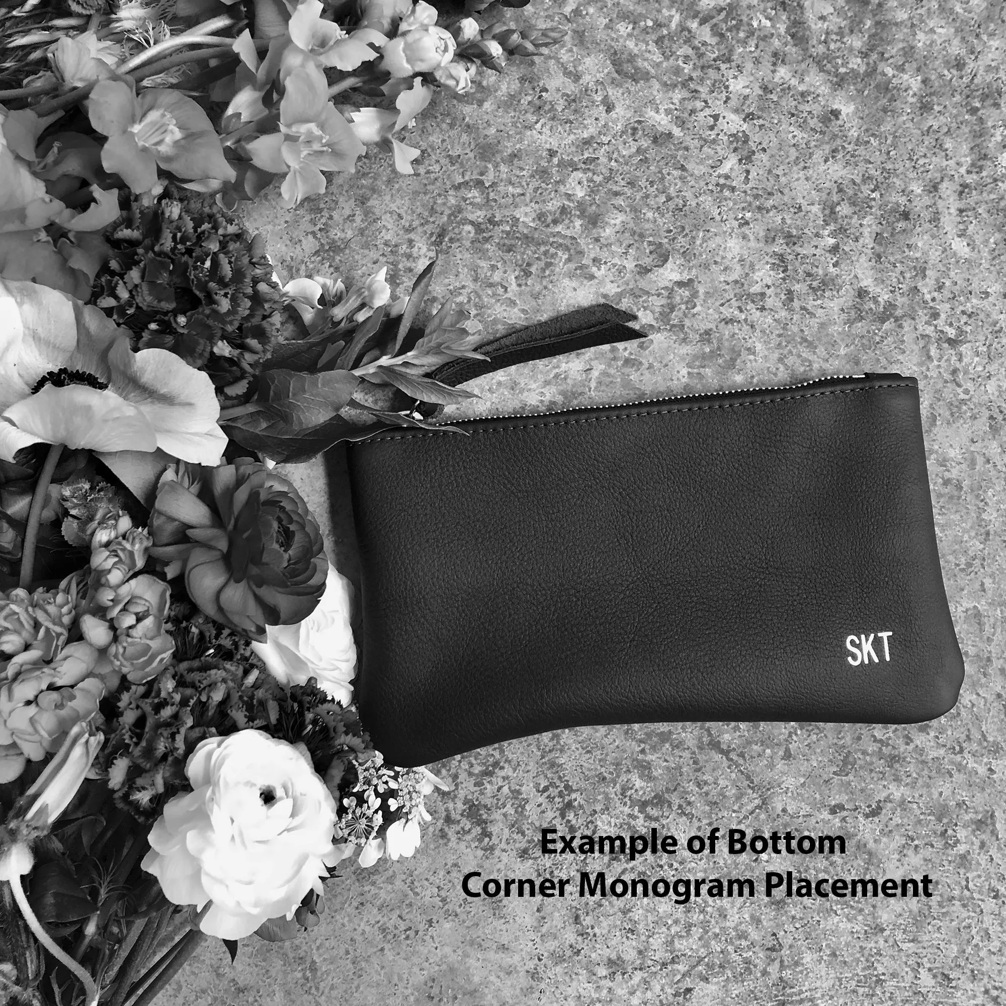 Personalized Leather Zip Clutch - Dark Brown Pull Up