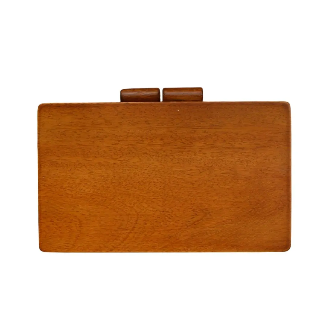 Printed Floral Wooden Box Clutch