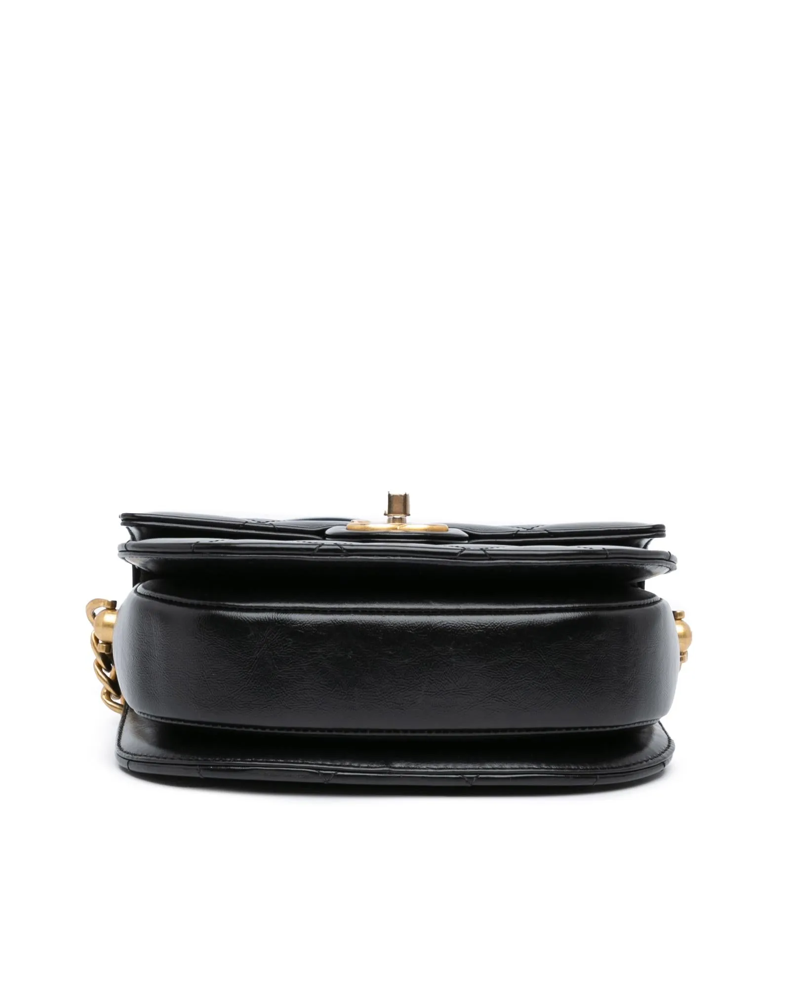 Quilted Calfskin Round Moon Messenger Flap Bag