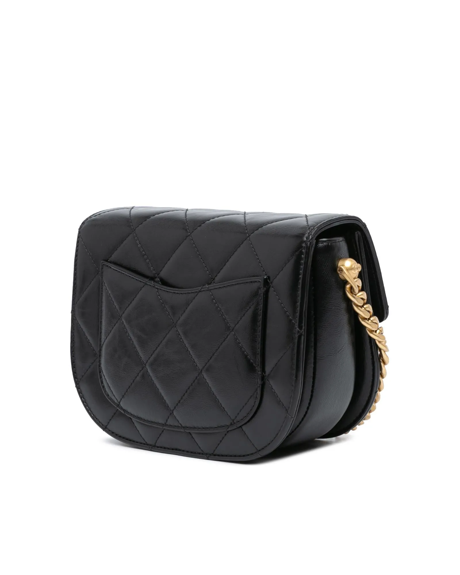 Quilted Calfskin Round Moon Messenger Flap Bag