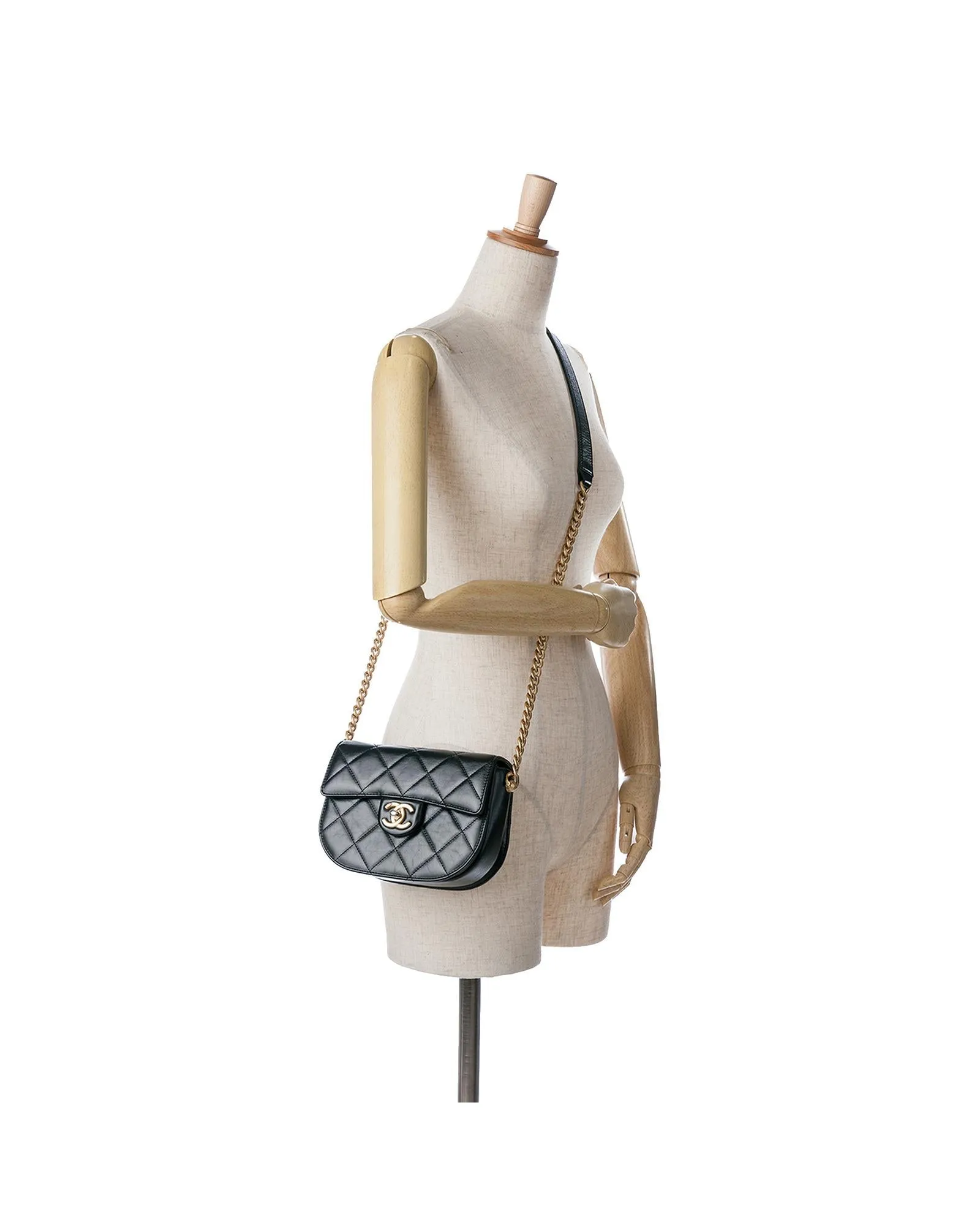 Quilted Calfskin Round Moon Messenger Flap Bag