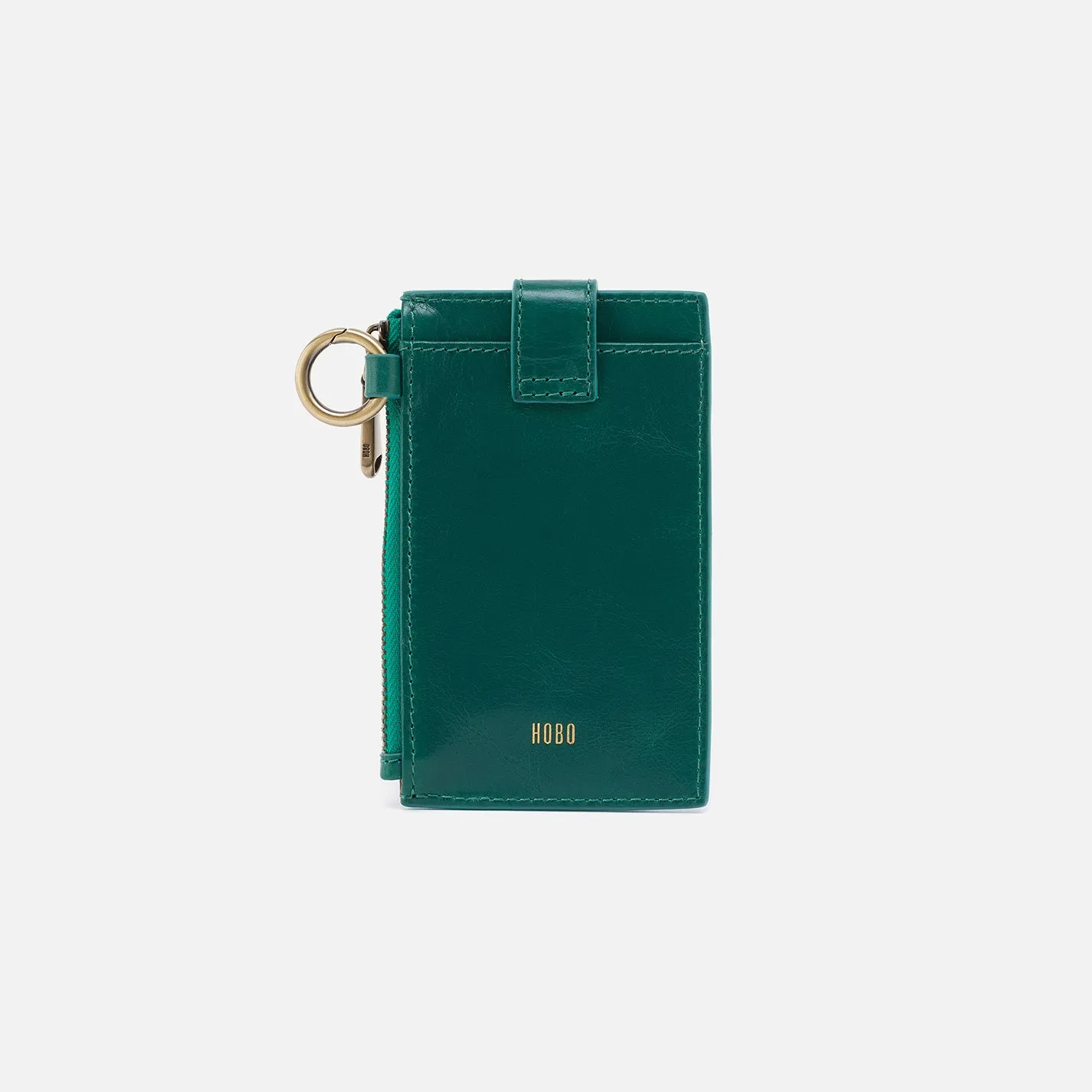 Ring Credit Card Wristlet In Polished Leather - Alpine Green