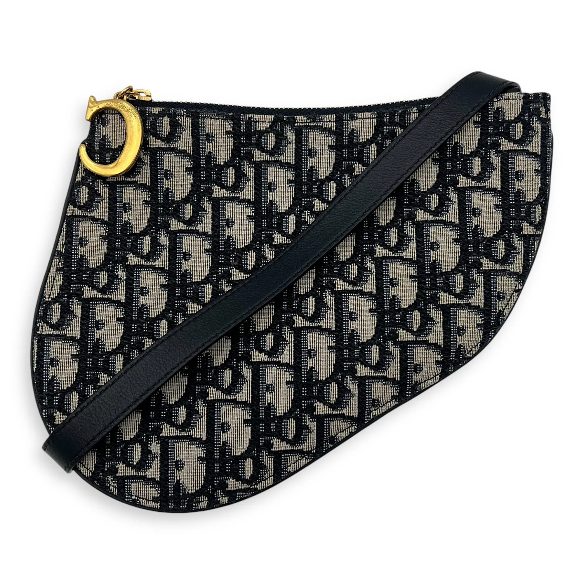 Saddle Crossbody Bag Blue in Jacquard, Gold hardware