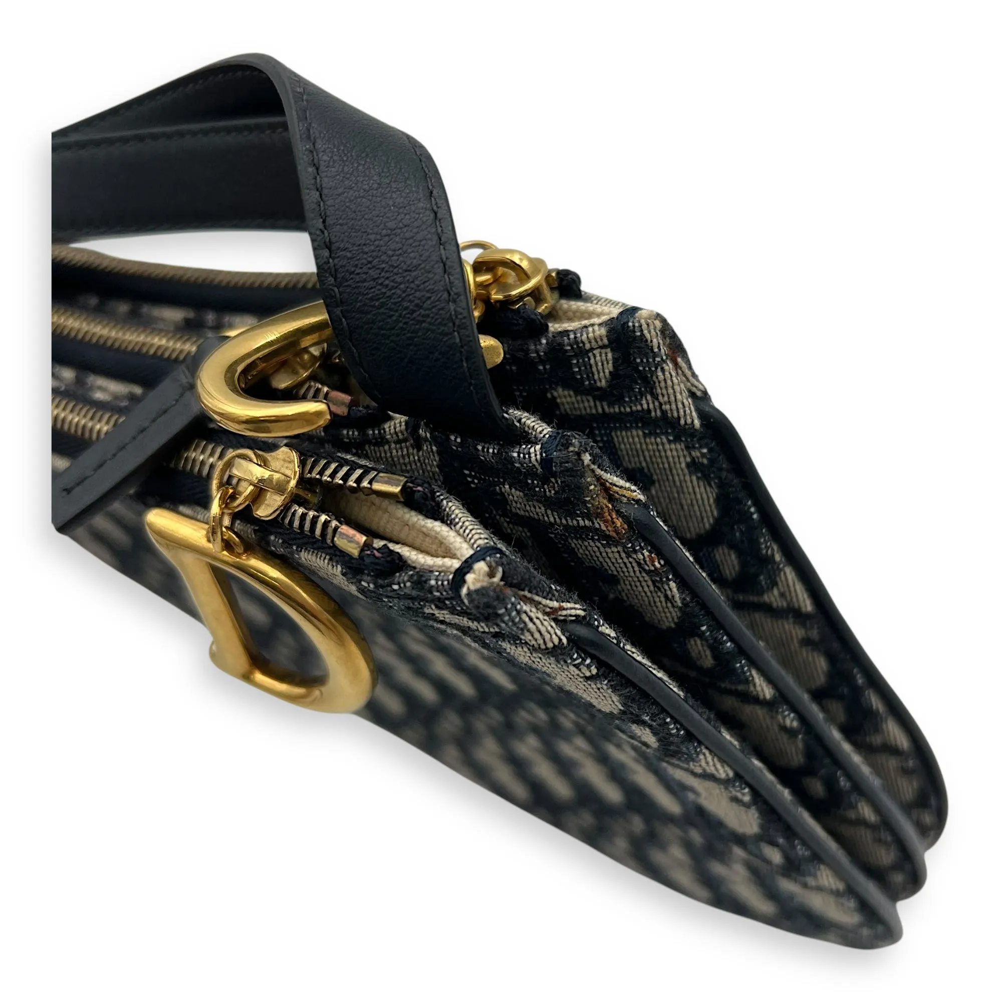 Saddle Crossbody Bag Blue in Jacquard, Gold hardware