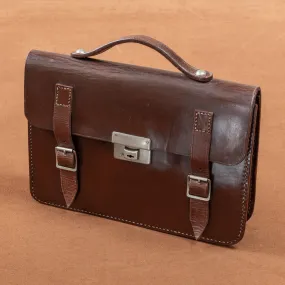 Small Flap-over Dark Brown Leather Briefcase