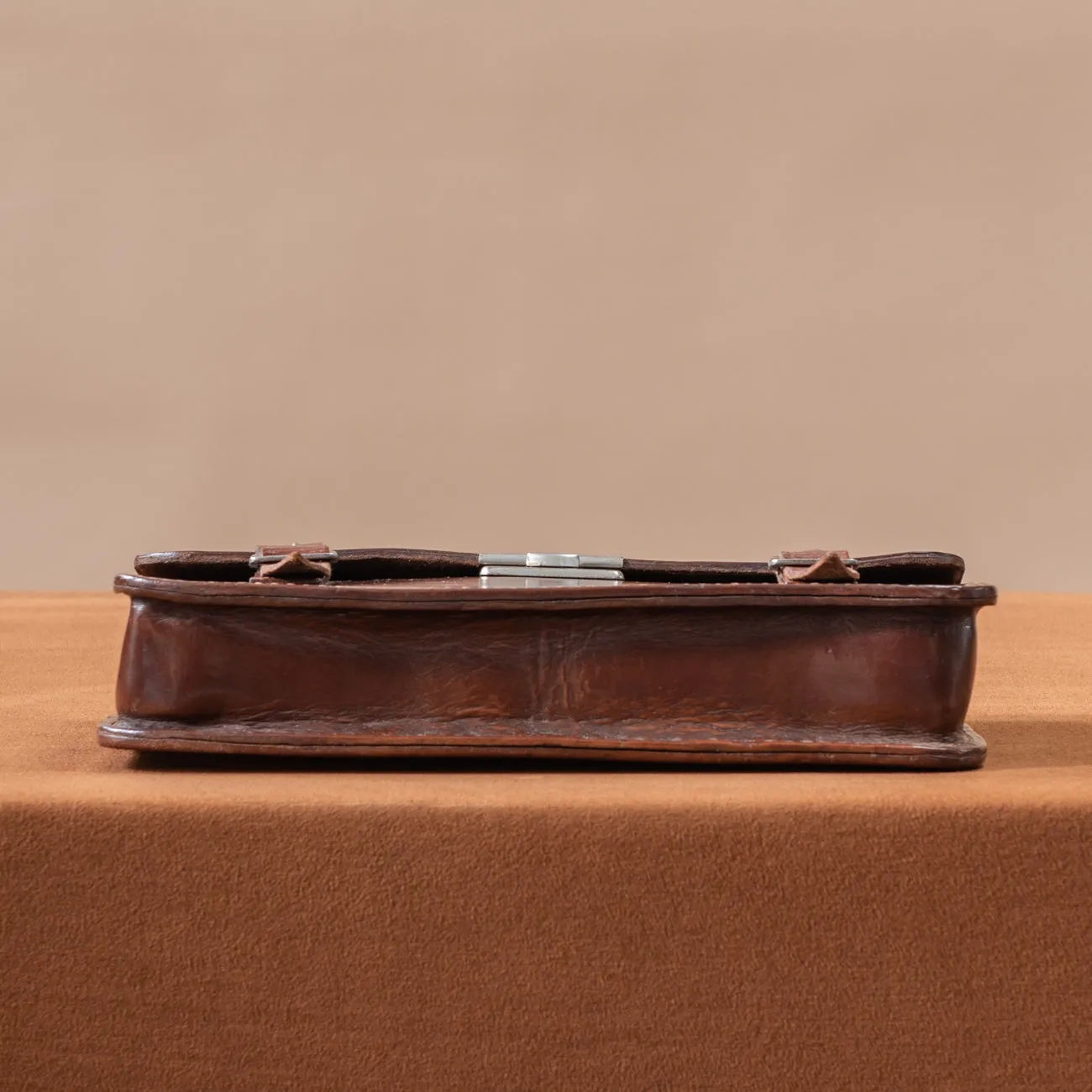 Small Flap-over Dark Brown Leather Briefcase