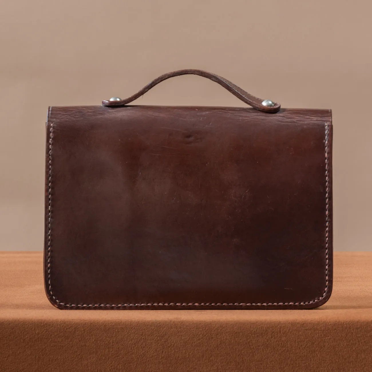 Small Flap-over Dark Brown Leather Briefcase