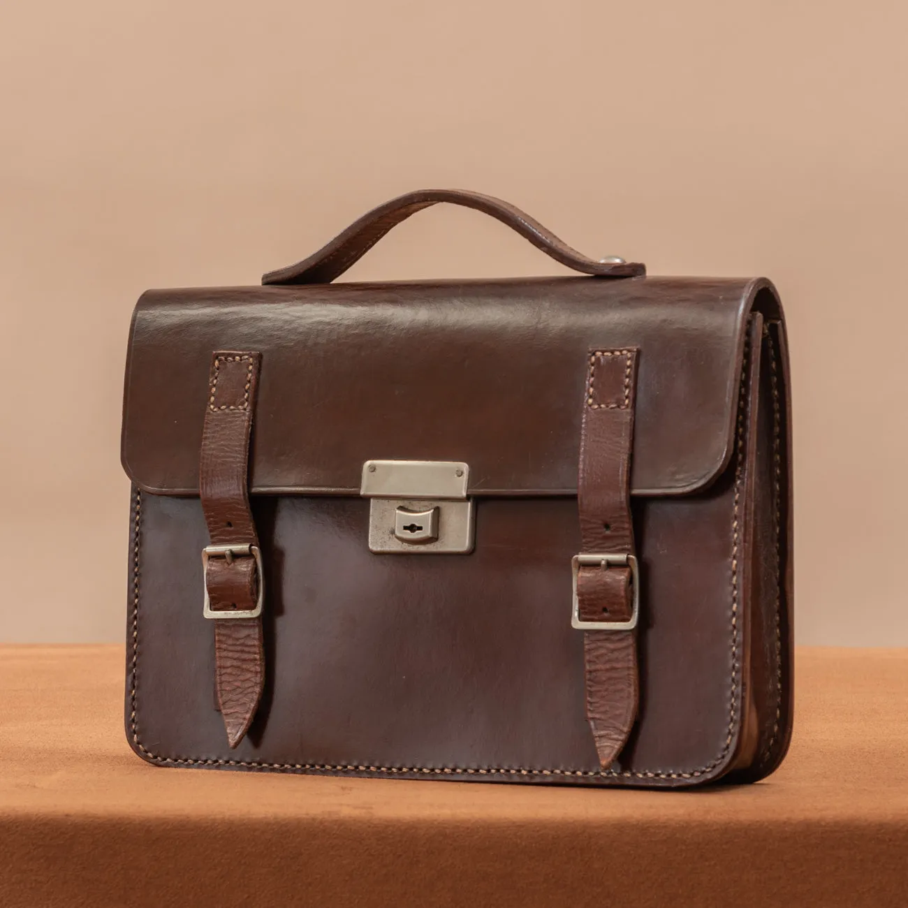 Small Flap-over Dark Brown Leather Briefcase