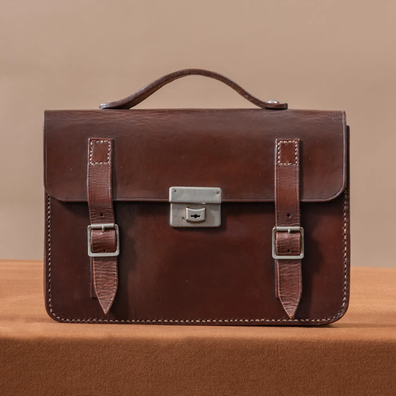 Small Flap-over Dark Brown Leather Briefcase