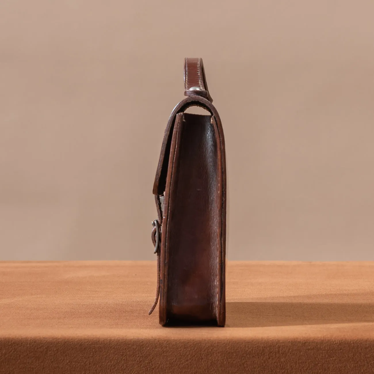 Small Flap-over Dark Brown Leather Briefcase